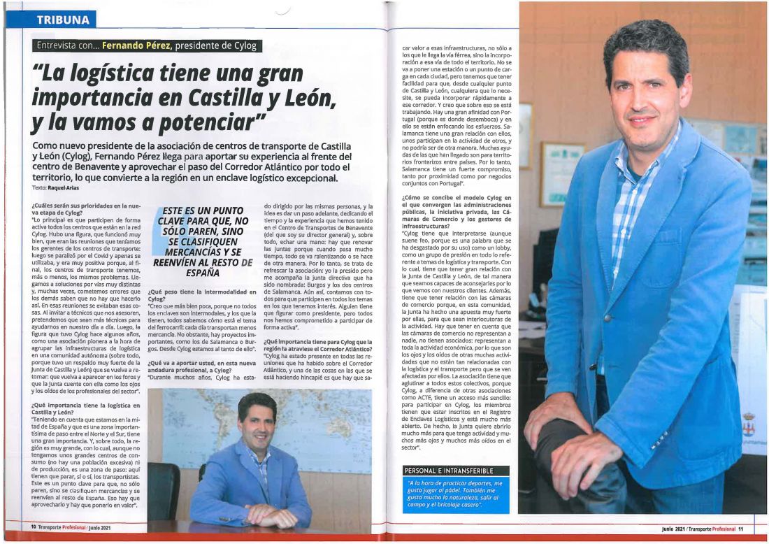Entrevista con Fernando Pérez, nuevo Presidente de CyLoG en la revista Transporte Profesional
